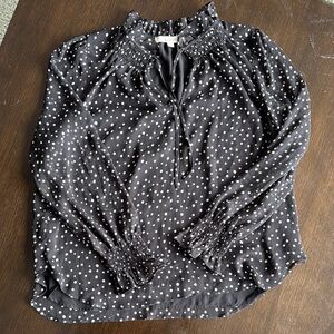 LOFT Black and Red Smocked Blouse with 3/4 Sleeves